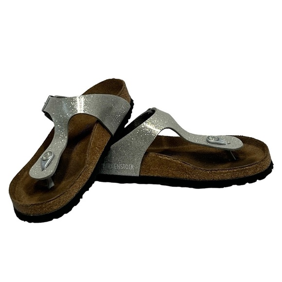 BIRKENSTOCK GIZEH Soft Footbed Silver Sparkle Thong Sandals Women's 37 US 6-6.5 - Picture 4 of 16